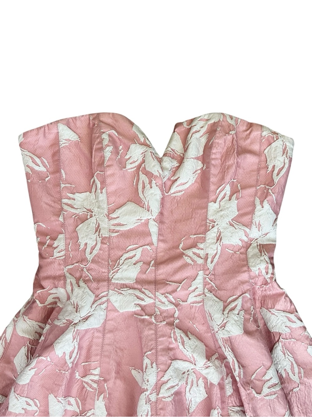 Halston Heritage Women’s Vie En Rose Strapless Pink White Floral Jacquard Dress - Picture 3 of 14
